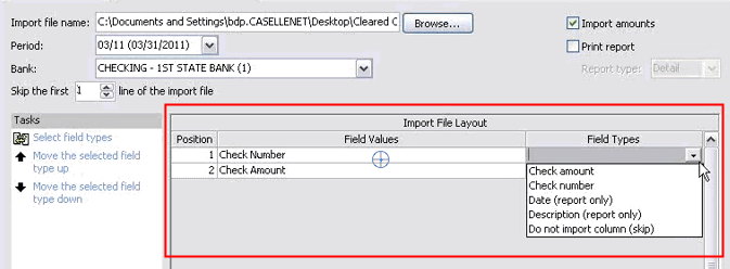how do i import cleared checks check layout