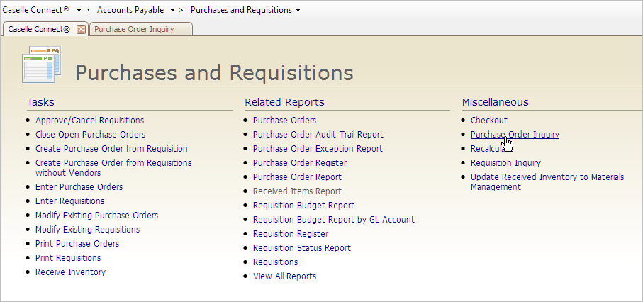 How do I use Purchase Order Inquiry?